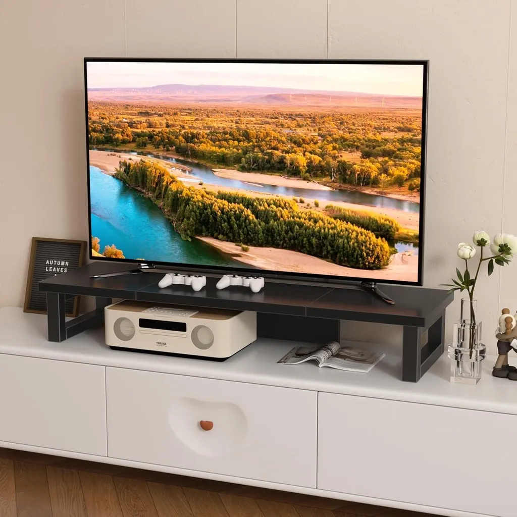 Support de moniteur double noir 91x26cm pour bureau et télétravail