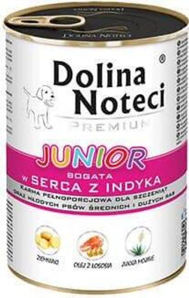 Dolina Noteci Junior Glutenfrei Premium Nassfutter für Mittelgroße und Große Rassen - Reich an Truthahnherzen 400g (12-er pack)
