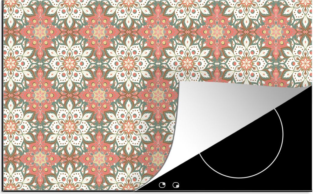 KitchenYeah Herdabdeckplatte Vintage - Blumen - Mandala - Muster , 90x52cm, Küche Deko, Glaskeramikkochfeld Herdabdeckung, Abdeckplatte fùr Koc...