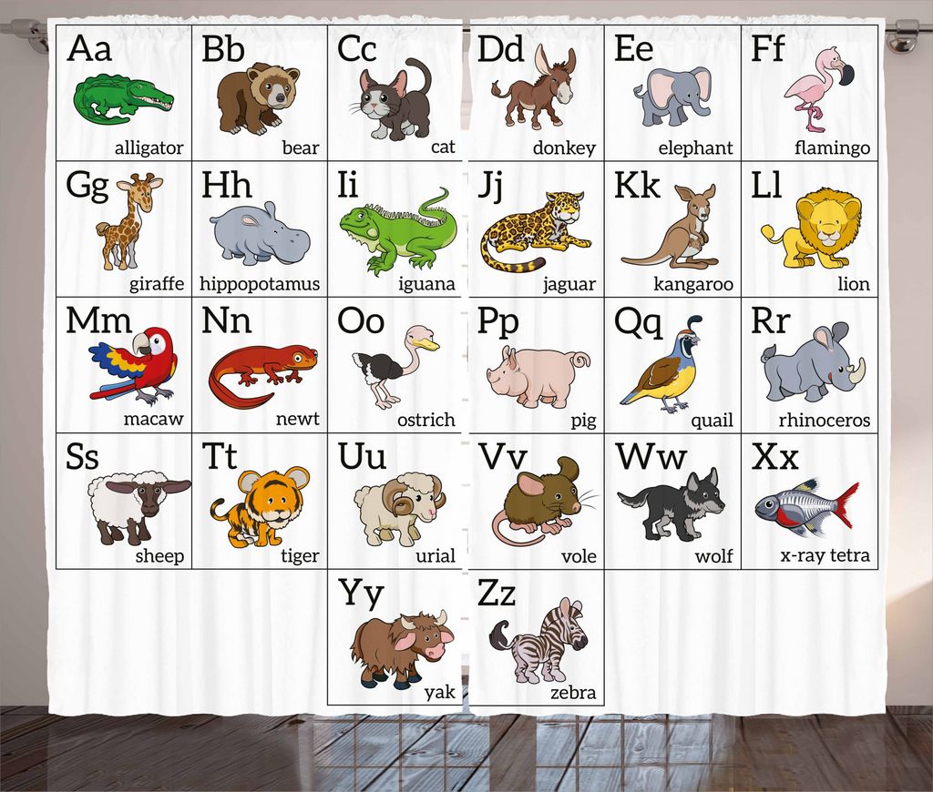 ABAKUHAUS Lehrreich Rustikaler Vorhang, Alphabet-Diagramm, Wohnzimmer Universalband Gardinen mit Schlaufen und Haken, 280 x 245 cm, Mehrfarbig