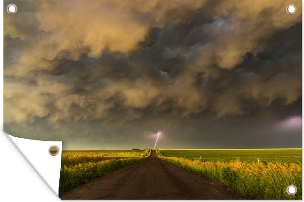 MuchoWow 60x40 cm Outdoor-Poster Gartendeko Sichtschutz Garten Poster für den Garten Blitzeinschlag auf einer Landstraße in Kansas