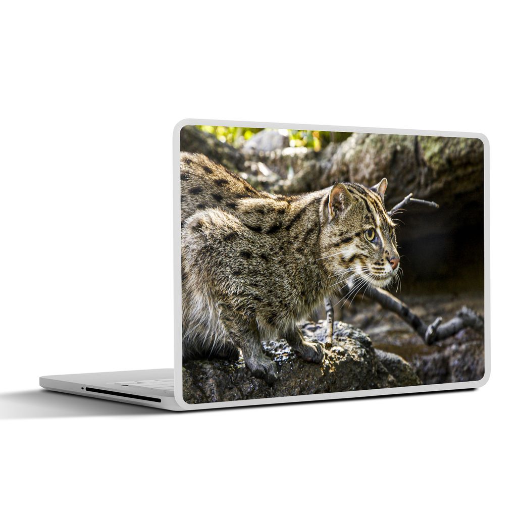MuchoWow Laptop Aufkleber Sticker Cover Ozelot - Wasser - Stein 30x21 cm - Sticker für Laptop - Selbstklebend