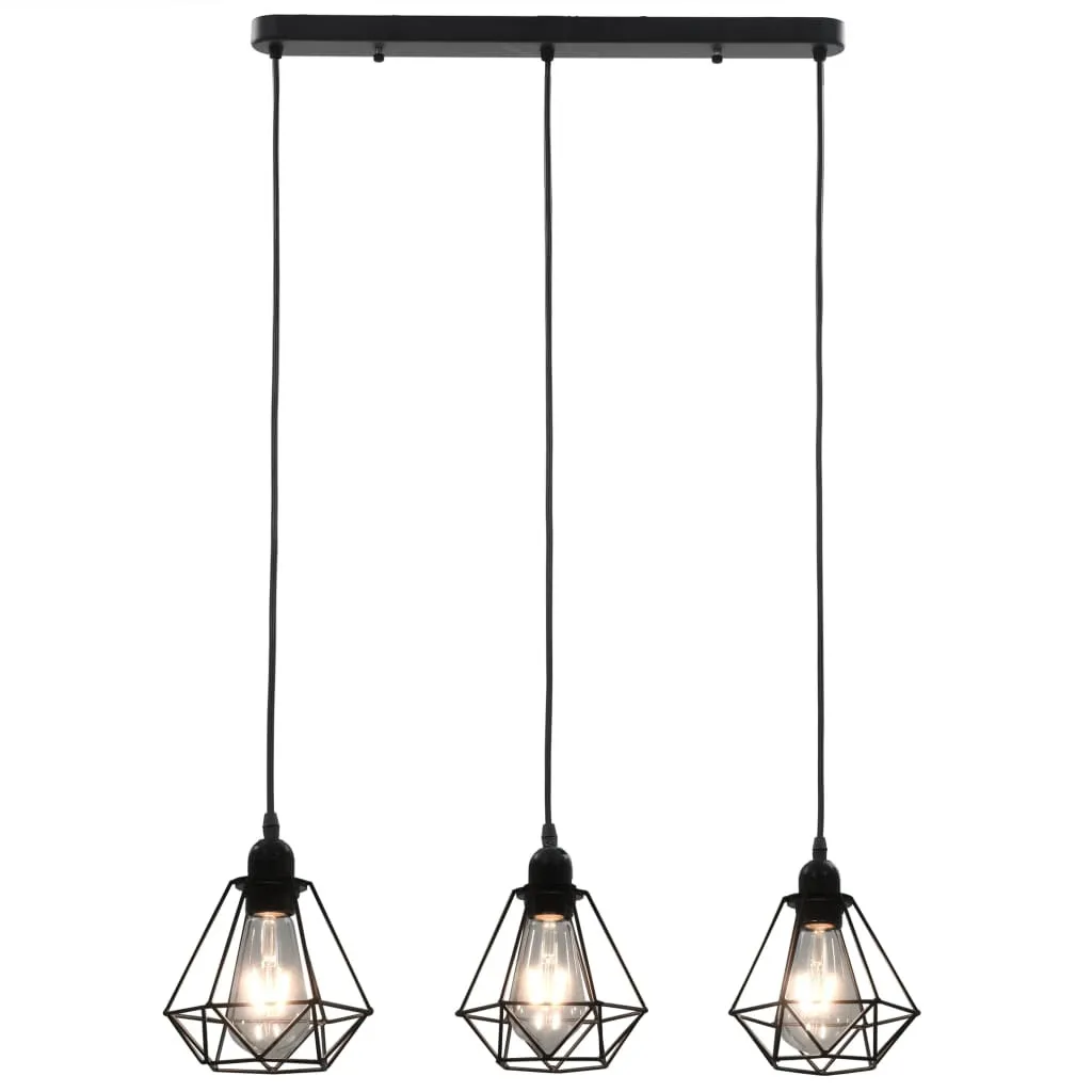 Luminaire diamant noir 3 douilles E27 structure métal géométrique - 2