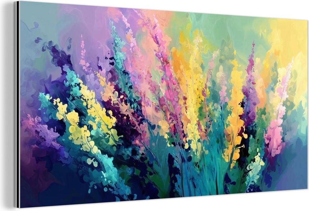 MuchoWow Wanddekoration Metall Metallbild Wandkunst 80x40 cm Verträumt - langgestreckte Blumen MuchoWow Aluminium Gemälde - Wanddekoration - Alubild