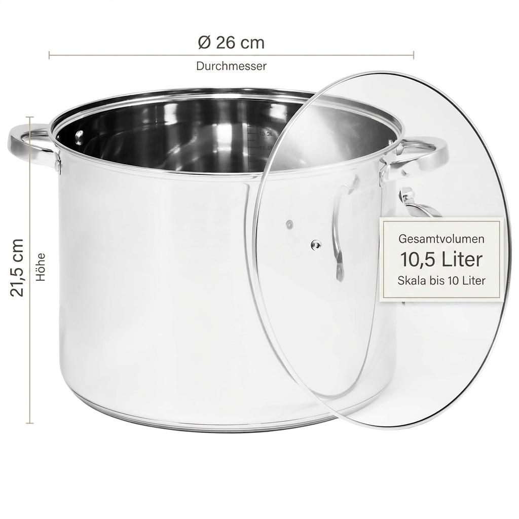 Topf 10L Edelstahl Kochtopf Suppentopf Induktion