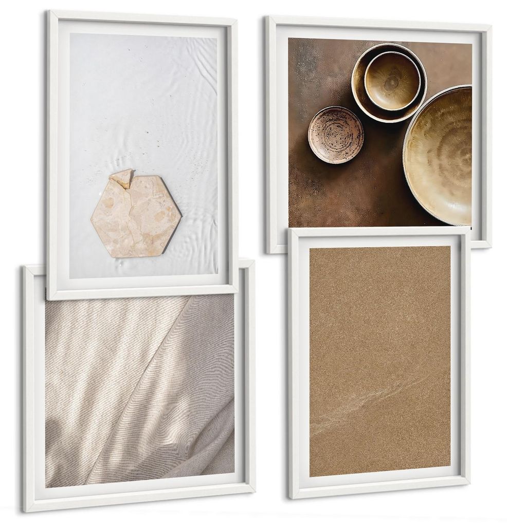 Bilder Set 4-teilig im Goldrahmen Rahmen – Wandbilder 4 Stück – gerahmte Poster für Wohnzimmer, Schlafzimmer und Flur – 50x50 cm - 40x60 cm...