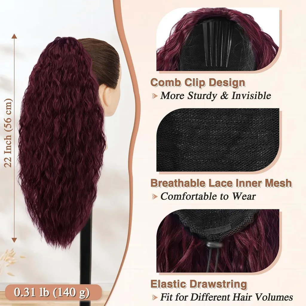 Extension Queue de Cheval pour Coiffure de Soirée Bouclée Rouge 56cm - 2