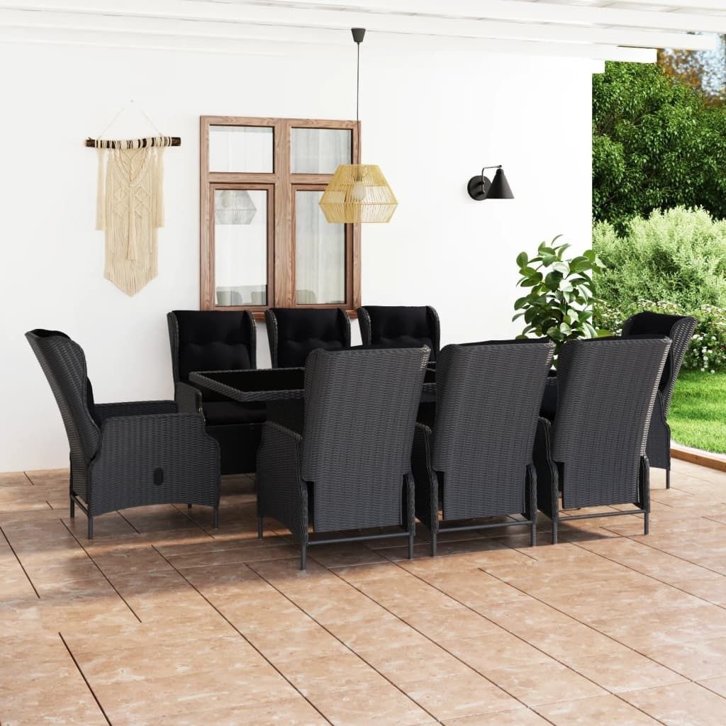The Living Store 9-tlg. Garten-Essgruppe mit Auflagen Poly Rattan Dunkelgrau