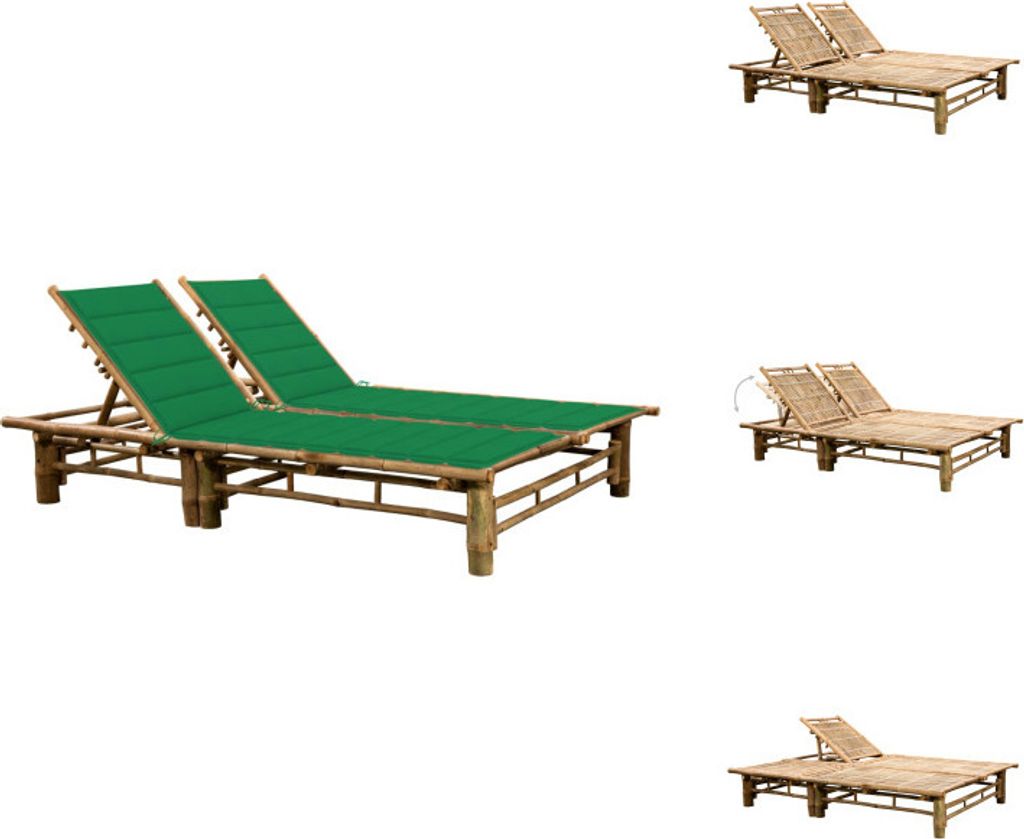 vidaXL 2-Personen-Sonnenliege mit Auflagen Bambus - Sonnenliegen