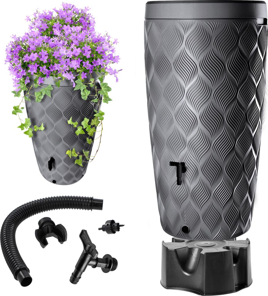 KADAX Regenwassertank 240L Wasserfassbehälter + Wasserhahn-Blumentopfständer