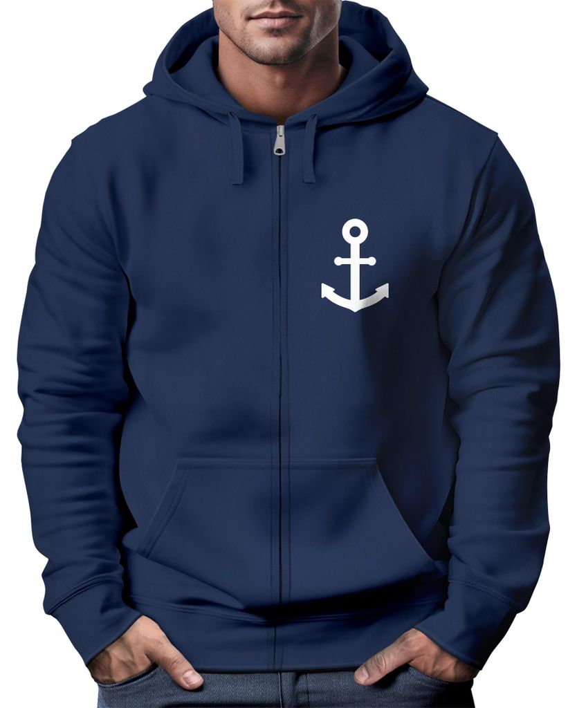 Zip-Hoodie Herren Sweatjacke mit Kapuze Anker Logo Print Männer Fashion Streetstyle Neverless navy XL