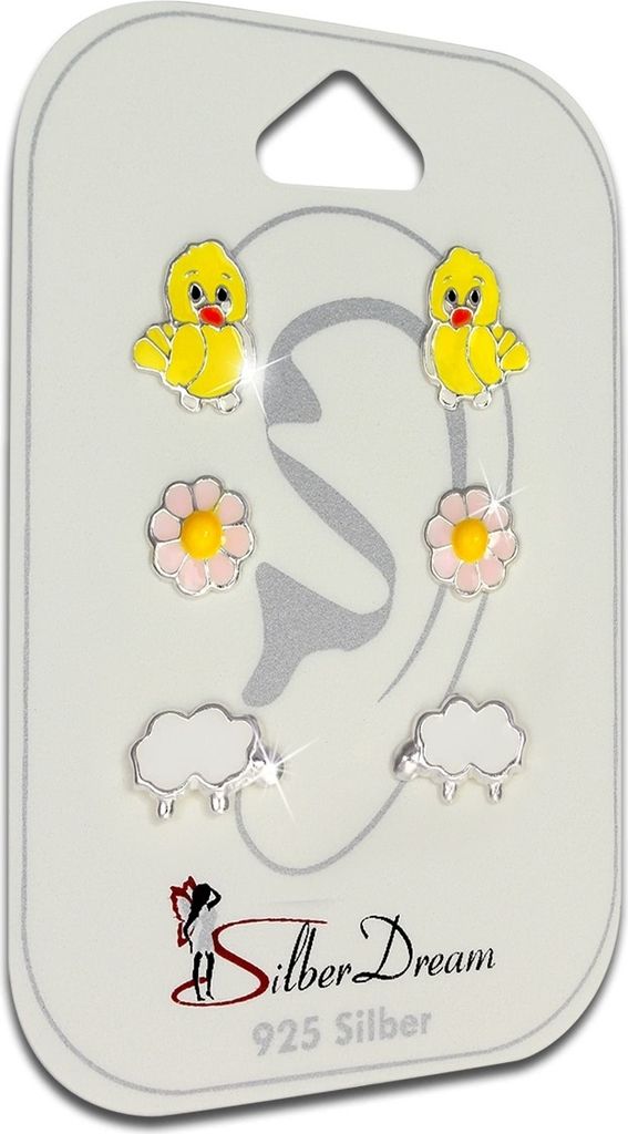 Teenie-Weenie Schmuck-Set 3er Ohrringe Ohrstecker 925 ECHT Silber natur SDS804
