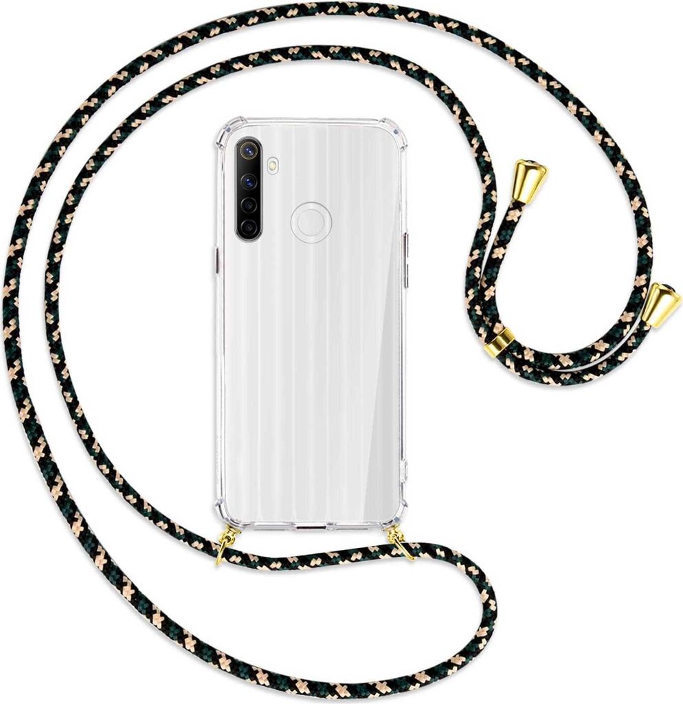 Handykette Backcover-Schutzhülle mit Band (Metall goldfarben) für Realme C3 - camouflage