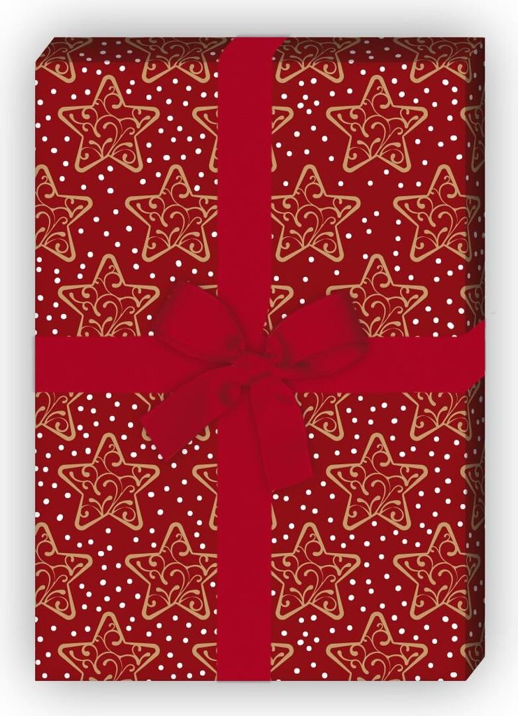 Winter Weihnachtspapier mit Ornament Sternen, rot, 32 x 48cm - G9886, 32 x 48cm