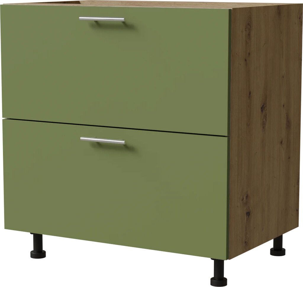 Schubladenunterschrank BRERRA 80x82cm lackiert Ausführung wählbar BR-D2 - 80,RAL 6025 farngrün Matt,Eiche Artisan,REJS Comfort Box (Vollauszug)