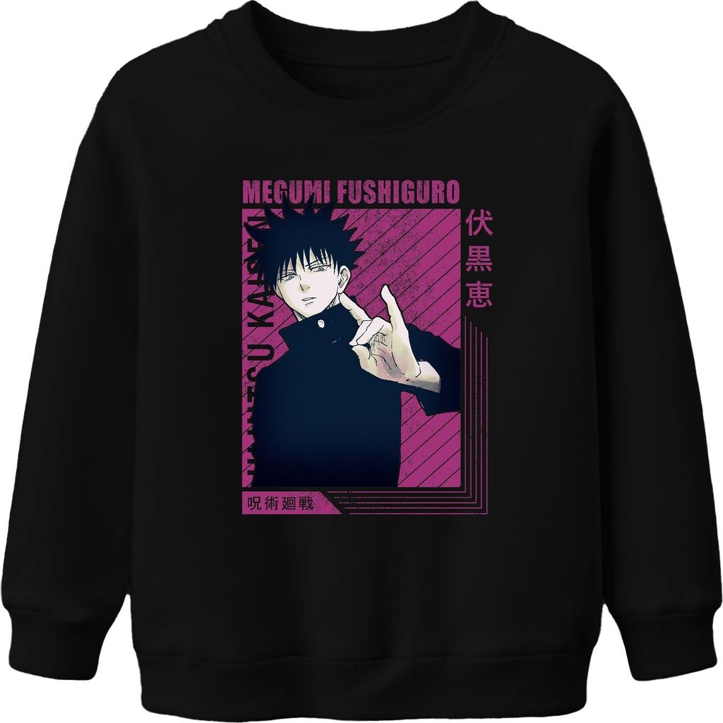 Jujutsu Kaisen Megumi Fushiguro Anime Ästhetik Fan Geschenk Vintage Uni Kinder Sweatshirt Pullover, Schwarz, 152