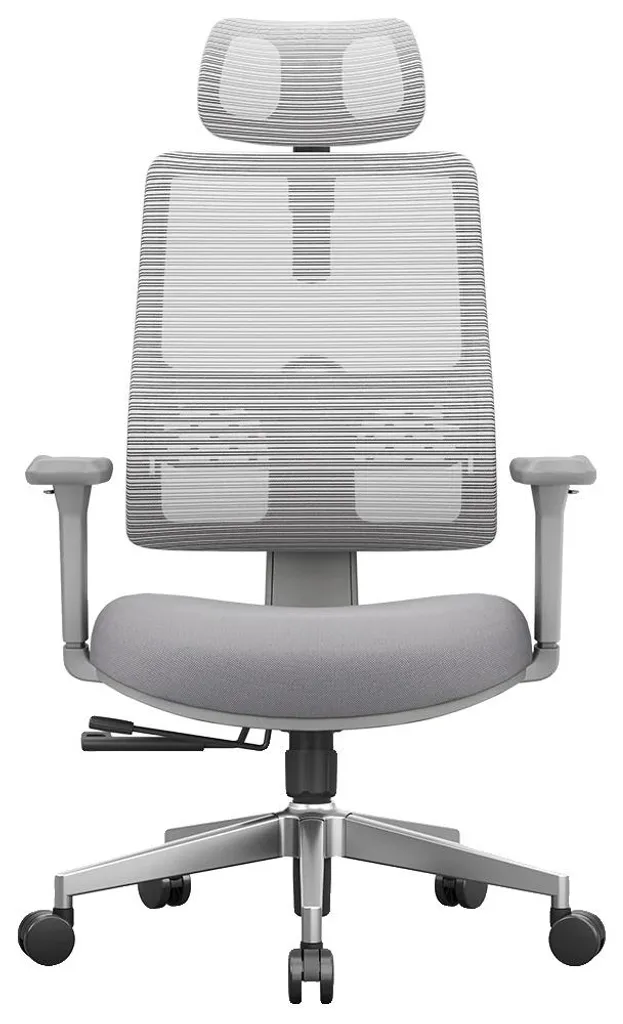 Chaise de bureau à soutien lombaire adaptatif, assise grise respirante