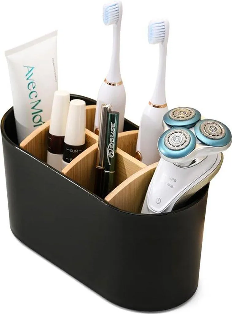 Organisateur de salle de bain en bambou pour brosses à dents et soins
