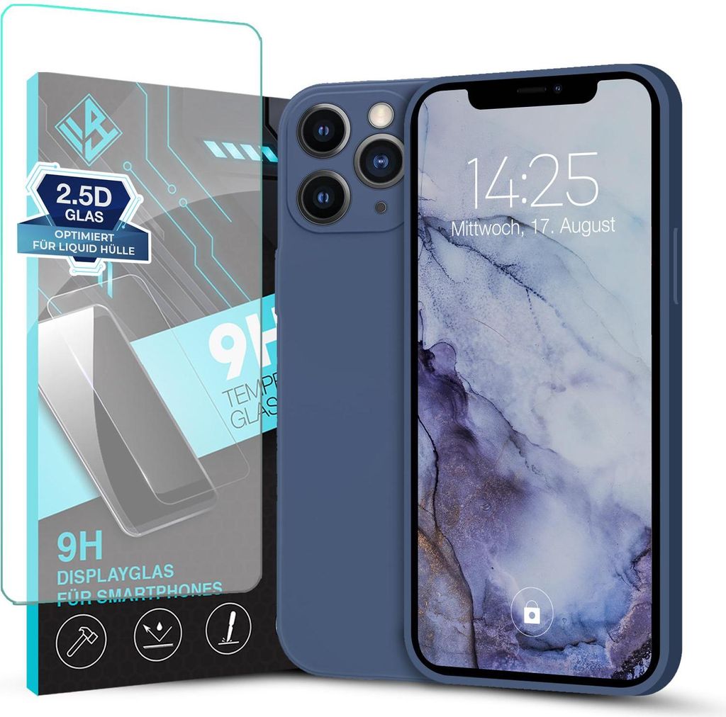 Hülle für Apple iPhone 11 Pro mit 9H Displayglas Displayschutz Plus Case Cover Bumper Silikon Softgrip Schutzhülle Farbe: Lavendelblau