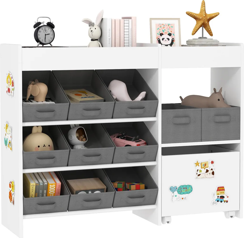 AIYAPLAY Étagère de Rangement Enfant Blanche 11 Bacs et Cabinet 105x30x80cm