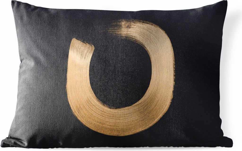 MuchoWow Outdoor Kissen - Goldfarbene Pinselstriche eines Kreises - 60x40 cm - Wetterfest - Lounge Kissen - Zierkissen - Kissen für Innenräume