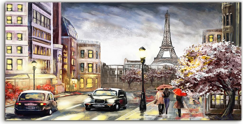 Coloray Acrylbild 100x50 Wandbild Acrylbilder Paris Eiffel Straße Autos Menschen