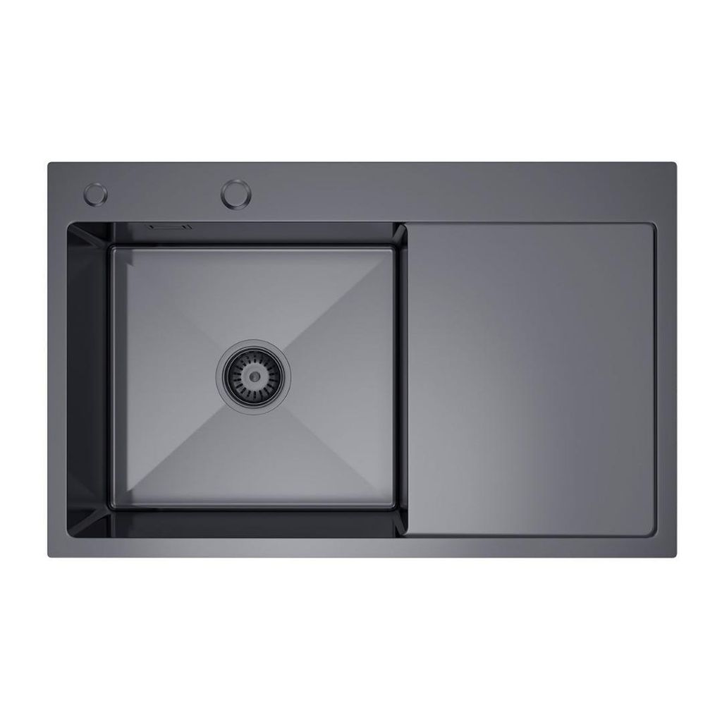 VBChome Küchenspüle 78×49 cm Edelstahl Graphit mit Abtropffläche rechts – 1 Becken Spülbecken Einbauspüle Tiefe 21 cm Mindestunterschrank 5...