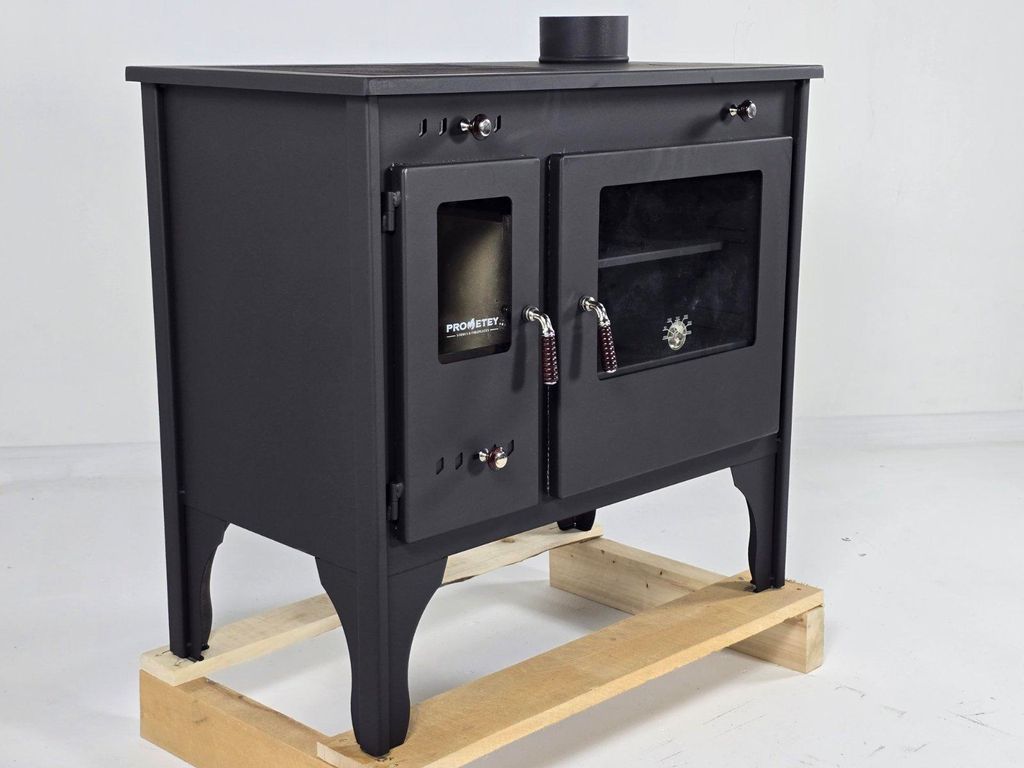 Kaminofen mit Backfach und Herdplatte Eco Retro Holzofen 7 kW Kamin Ofen Dauerbrandofen Werkstattofen Schwedenofen Hüttenofen Heizofen