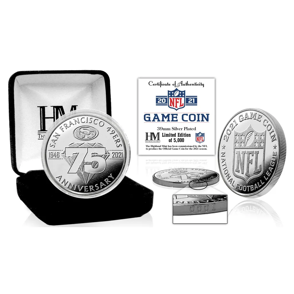 Moneta Ufficiale NFL 49ers 2021 39mm Silver Plated - Highland Mint