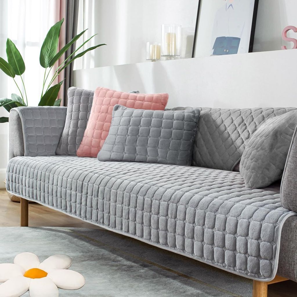 Sofabezug für 1-4 Sitzer, Samt Sofaüberwurfdecke mit Rutschfester Unterlage, Sofabezug L Form Sofabezug Couchbezug für Haushalte mit Hunden, Dic...