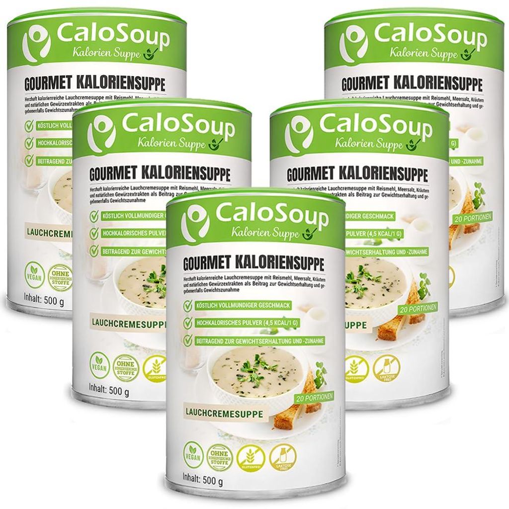 Hochkalorische Suppe für Gewichtszunahme I Nahrung hochkalorisch Gourmet Fertigsuppe mit vielen Kalorien I 20 Portionen CaloSoup (5x Lauchcreme Su...