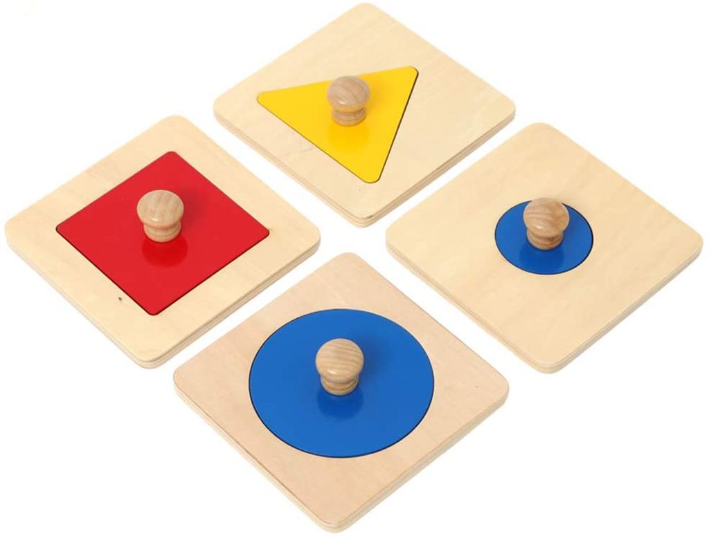 GEO-PUZZLE Holz Montessori geeignet Kinder Geometrie Formenspiel Steckspiel NEU 