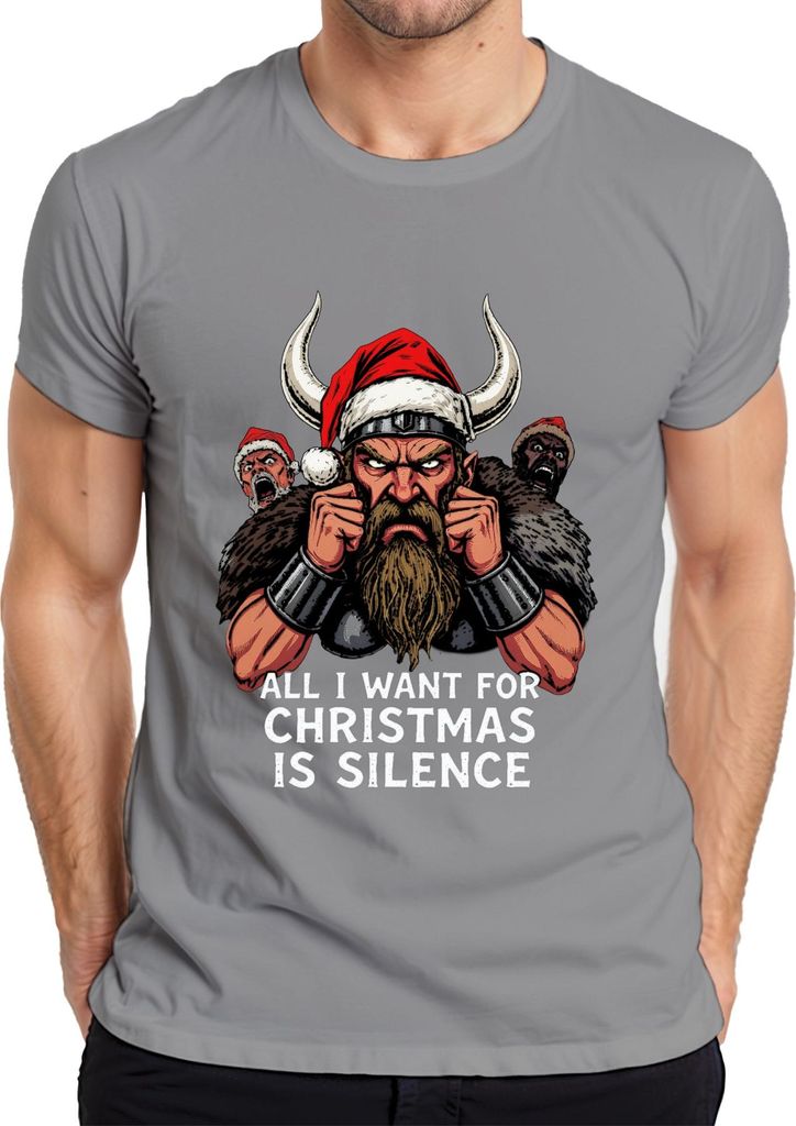 All I Want For Christmas Wikinger Bart Santa sarkastisch Geschenk Herren T-Shirt, Grau, XXL