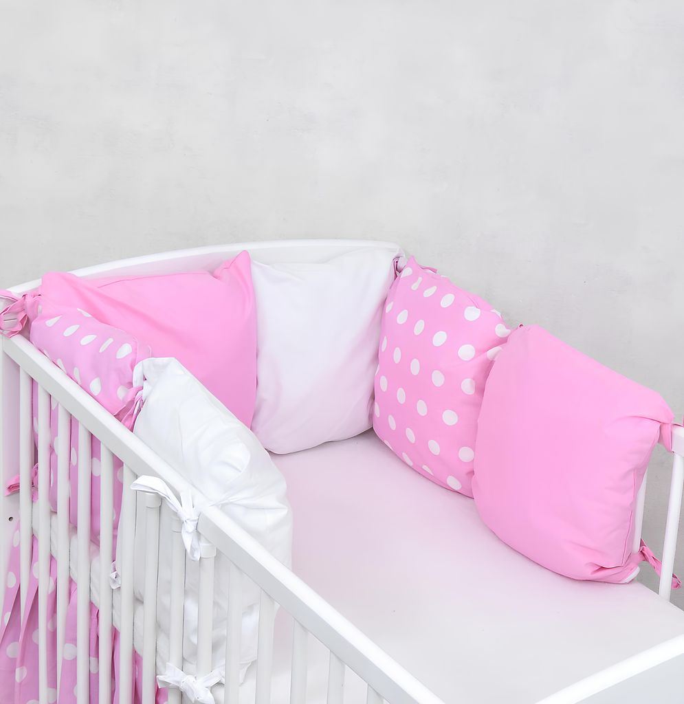 Baby Nestchen aus 6-tlg Kissen Set Umrandung für Babybett Laufstall Hausbett - Rosa 01