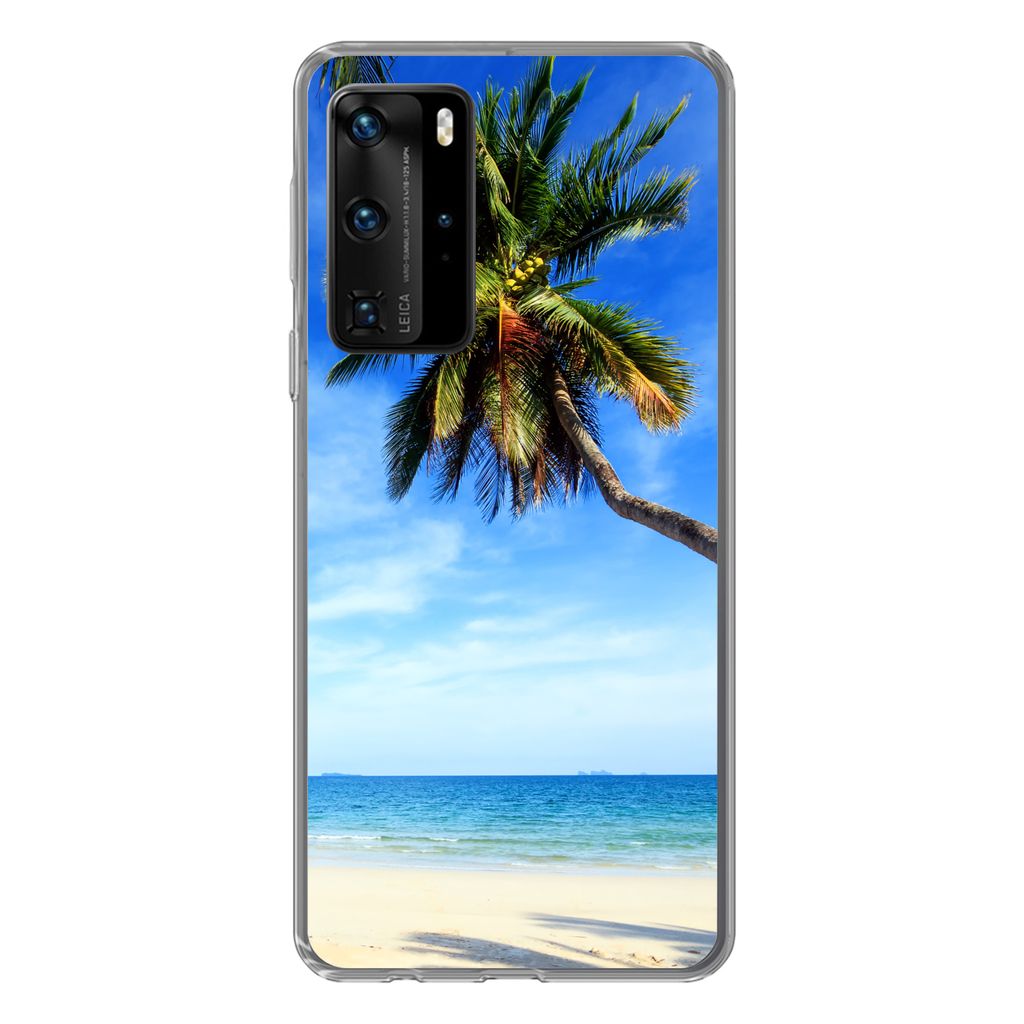 MuchoWow Handyhülle Schutzhülle Hülle für Huawei P40 Pro Palmen - Strand - Meer Silikon Softcase Handy Hülle - Schutz