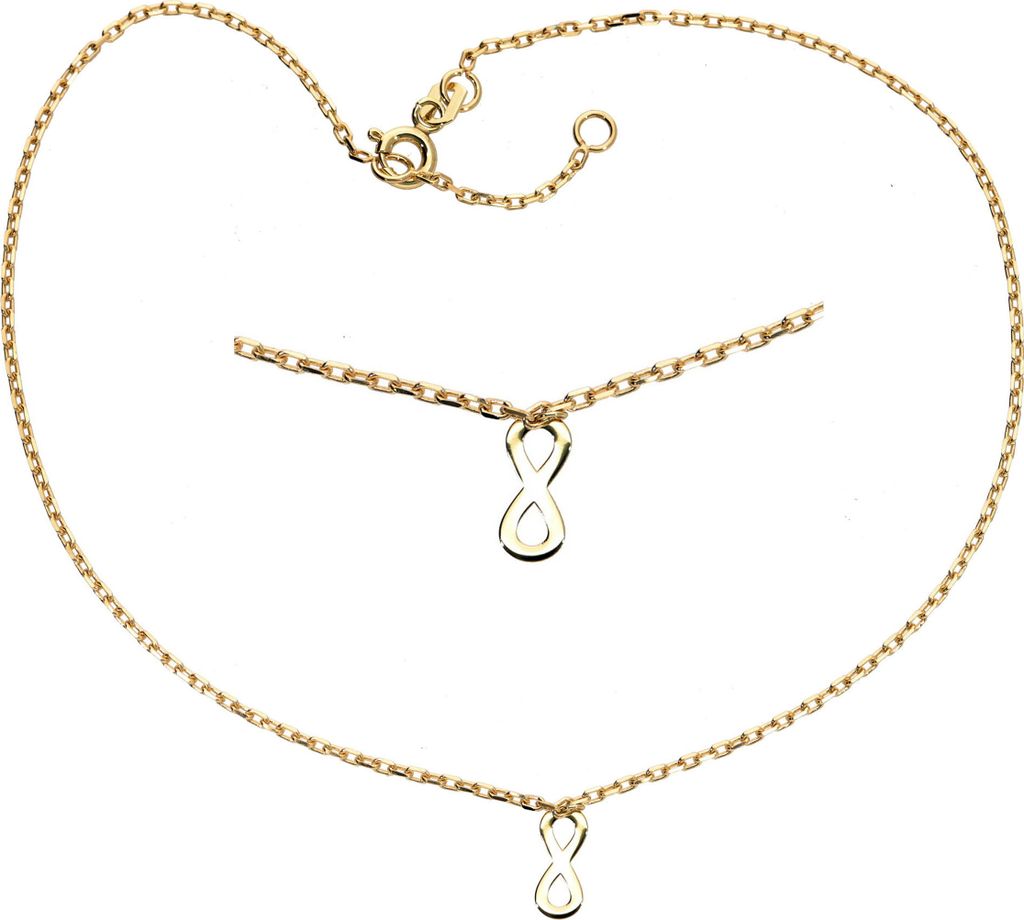 Fußkettchen echt Gold 333 (8 kt) Ankerkette mit Infinityanhänger 27 cm