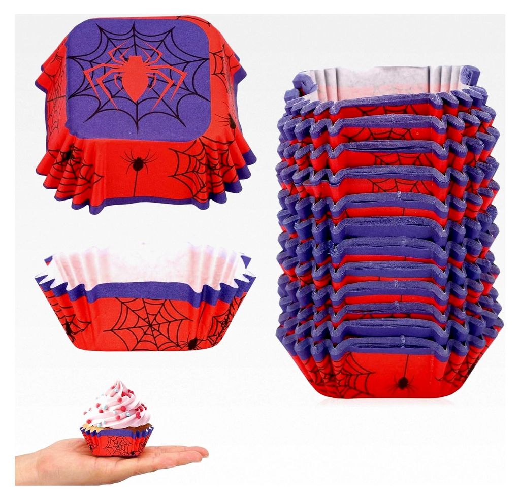 300 Stück Cupcake-Förmchen aus Papier mit Spinnennetz-Motiv, blaue und rote Förmchen für Muffins und Desserts