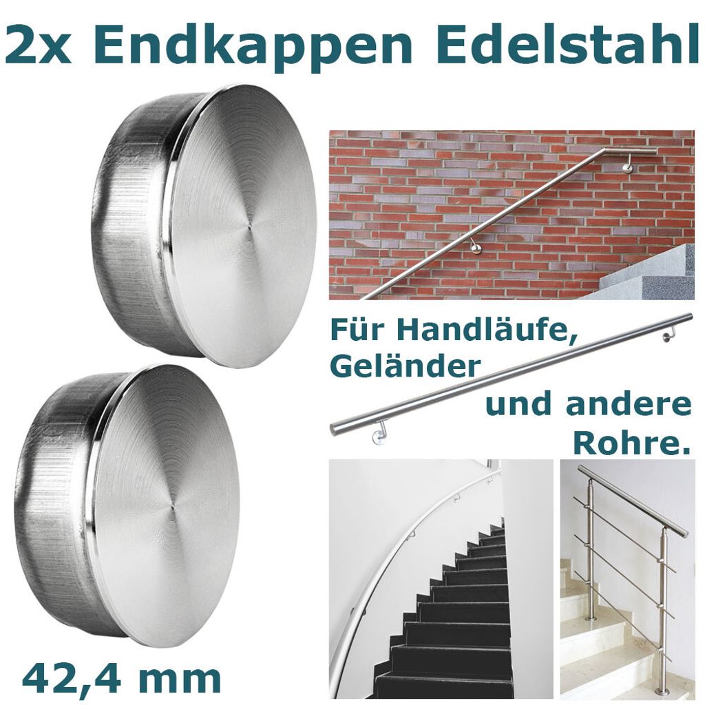 2 Endkappen 42,4 x 2 mm Edelstahl für Handlauf Rohr Geländer Rohrverschluss Endkappe Deckel Rohrstopfen Stopfen für Edelstahlrohr V2Aox