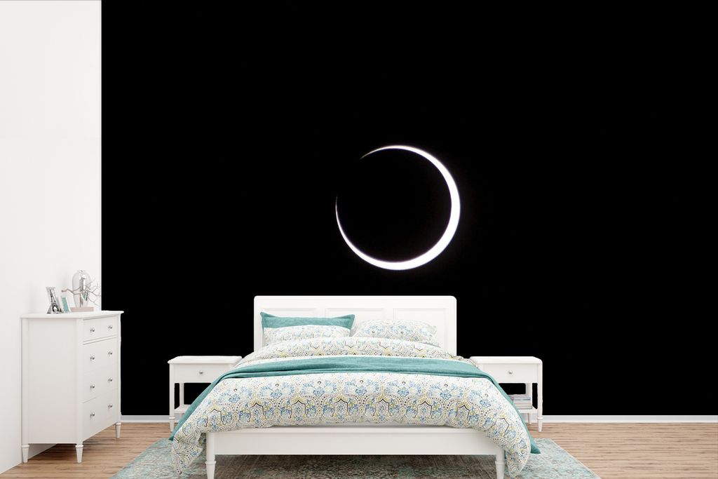 MuchoWow Fototapete für Wohnzimmer oder Schlafzimmer Wandtapete Vinyl Motivtapete Ringförmige Sonnenfinsternis - 330x220 cm - Fototapeten