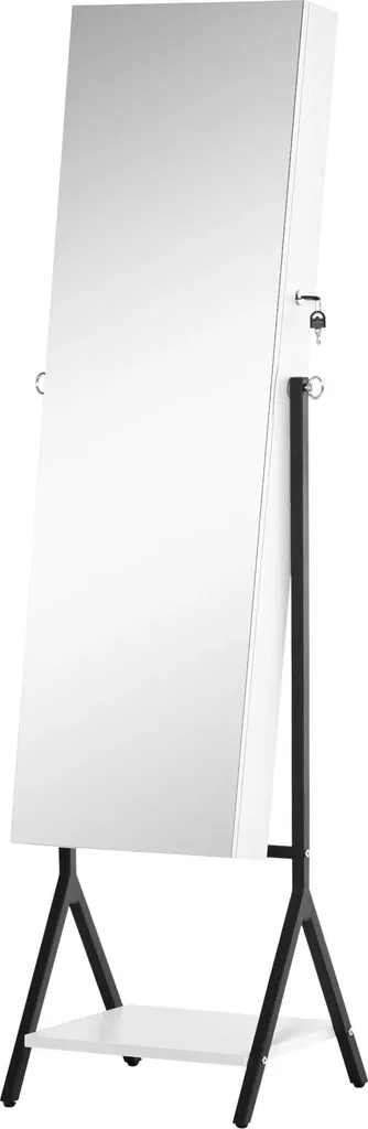 Grand miroir de chambre avec rangement bijoux et étagère basse - Noir/Blanc