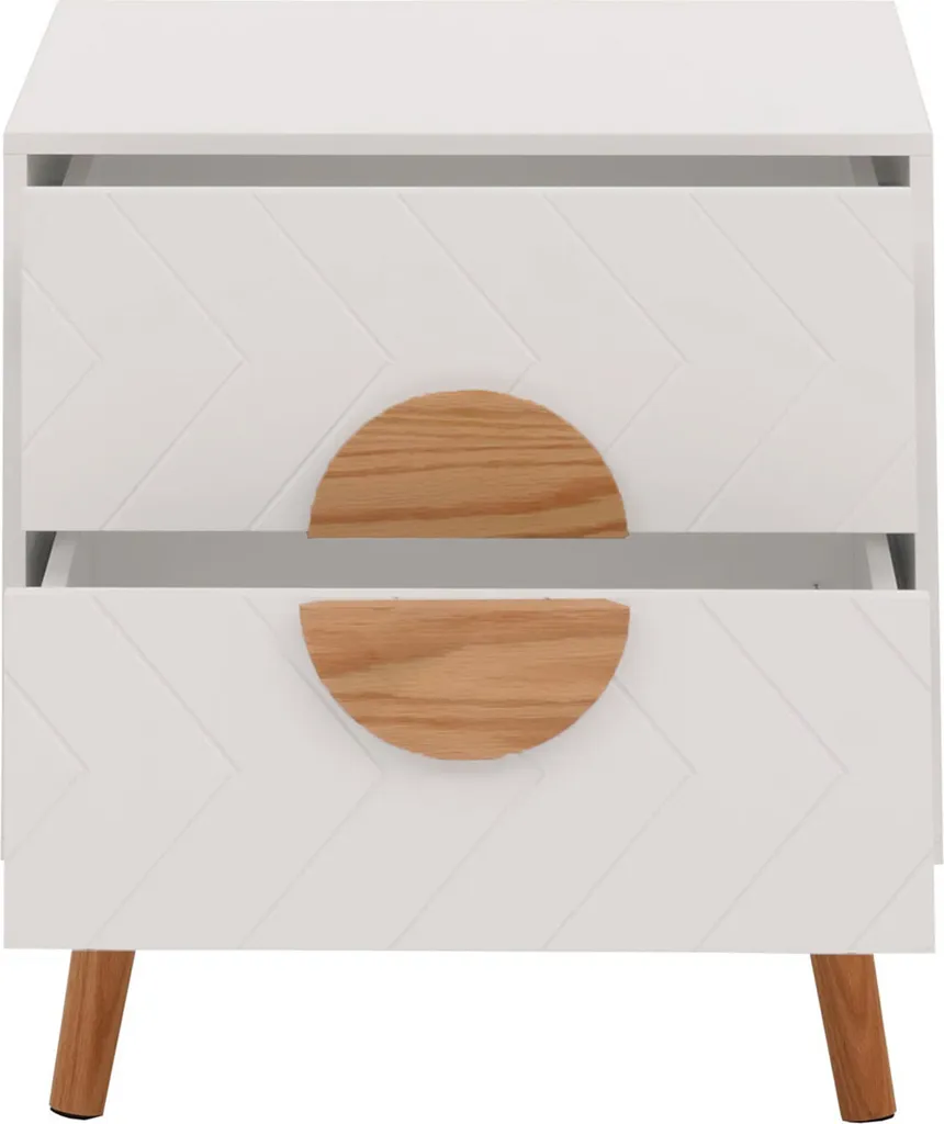 Petite commode de nuit blanche et table d'appoint design bois chevrons - 13