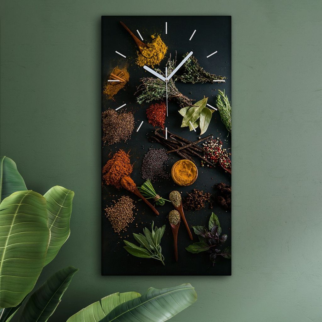 Wohnzimmer Leinwand Uhr Geräuschlos Küche 30x60 Gewürze, Gemüse, Motive, weiße Zeiger