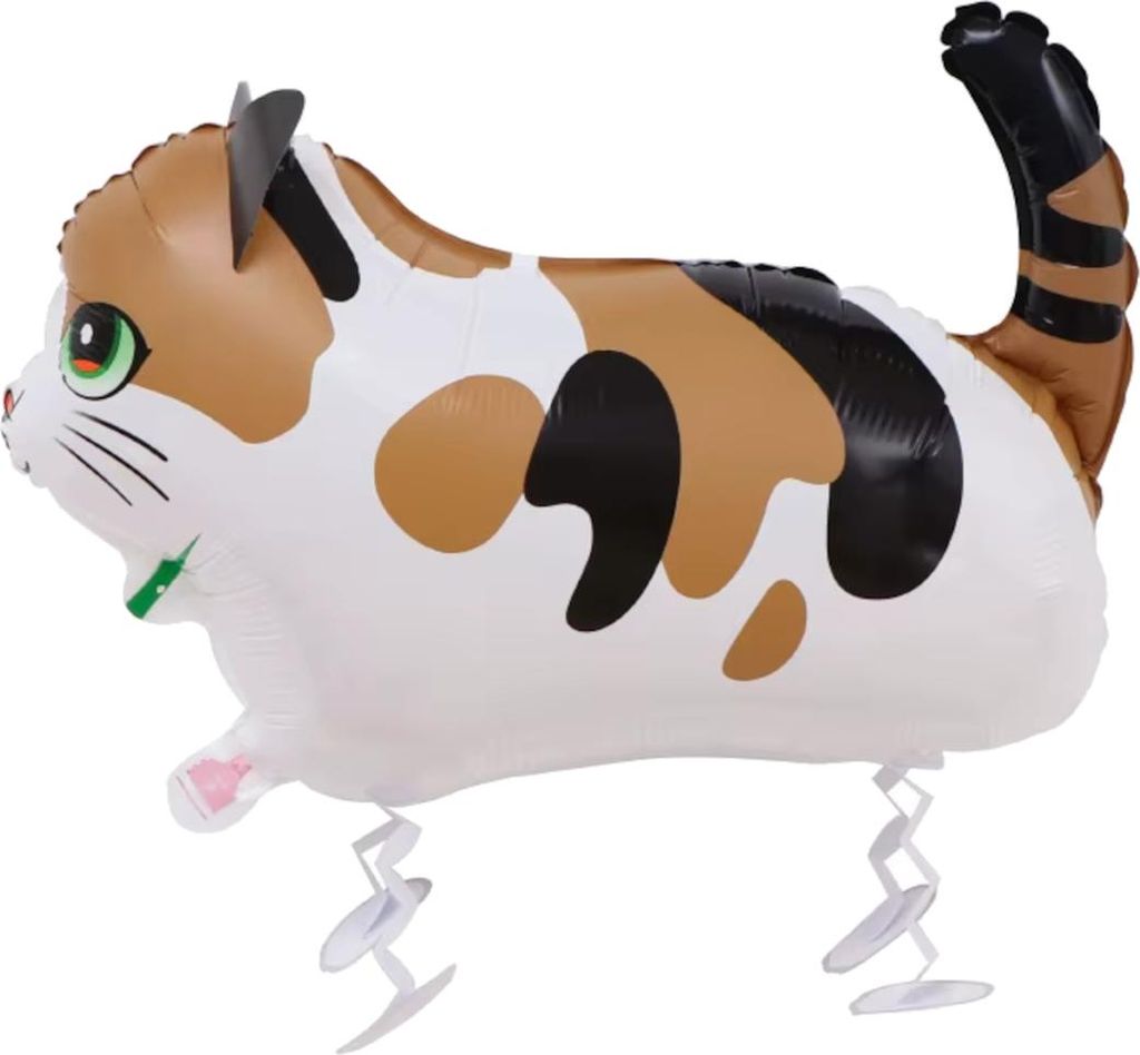 Folienballon Airwalker Katze weiß braun schwarz gefleckt, ca. 92 x 64 cm