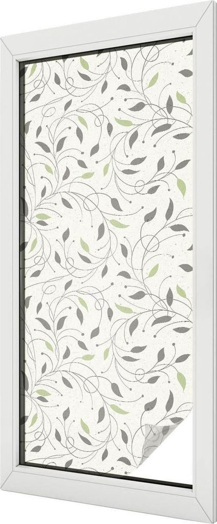 Buntglas Fensterfolie – 116x50 cm – Stained-Glass Design – blickdichte dekorative Sichtschutzfolie – selbstklebend, UV-Schutz – Blätter ...