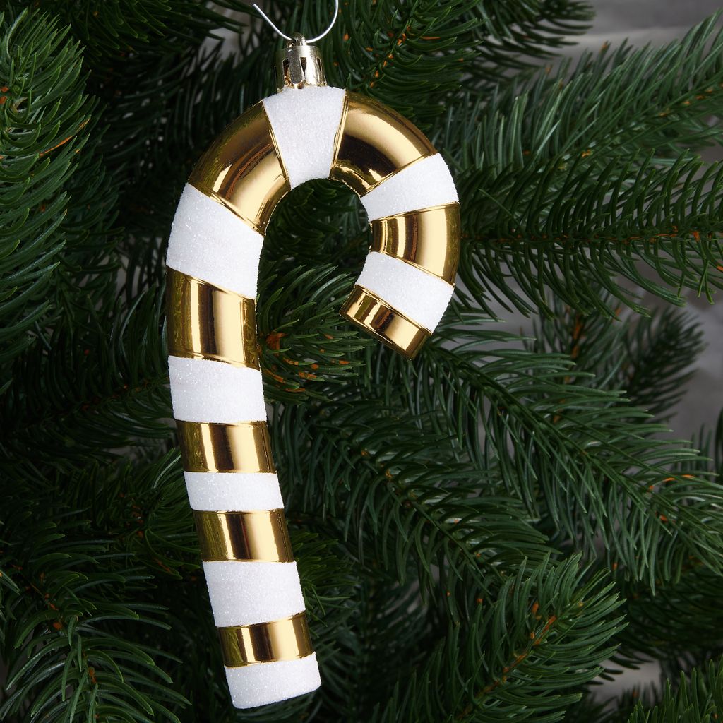 Set di 12 decorazioni per l'albero di Natale, decorazioni natalizie a forma di bastoncino di zucchero, palline di Natale sospese (rosso-bianco