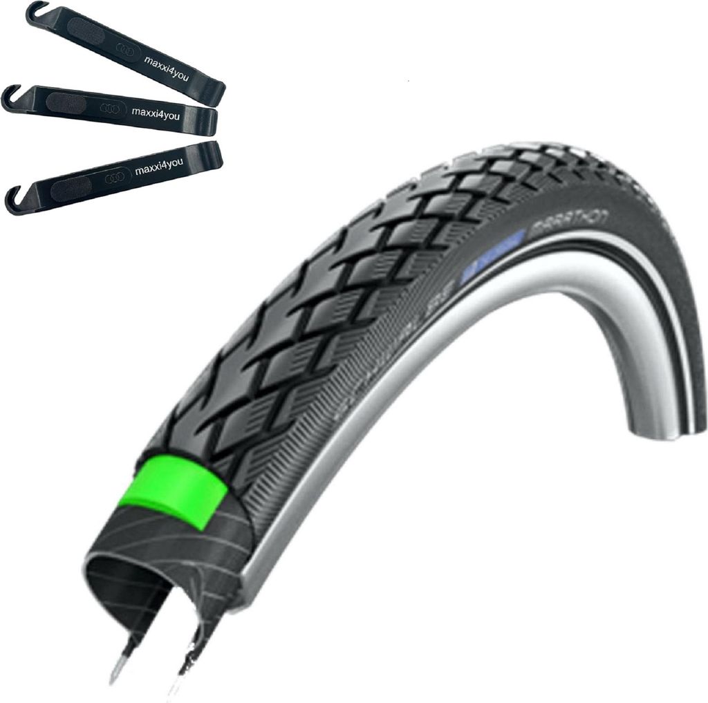 1 x Schwalbe Marathon Eco G-Guard Fahrradreifen Schwarz mit Reflex 40-635 (28 x 1 1/2) inkl. maxxi4you Reifenheber