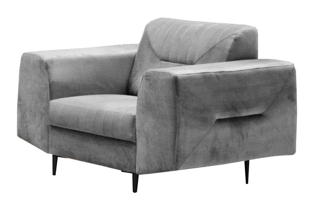 VENEZIA Polstersessel Samtstoff Hellgrau – Metallbeine schwarz