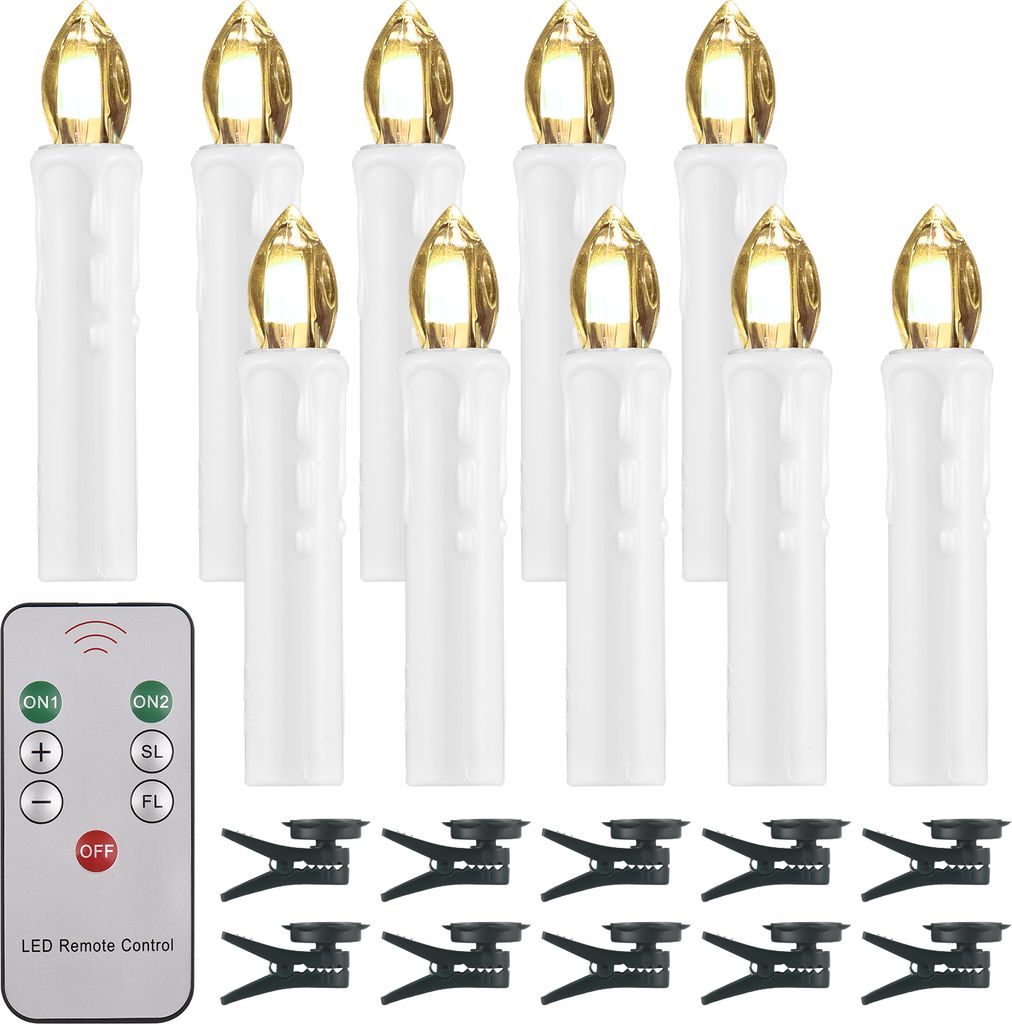 10er-Pack flammenlose Kerzen mit Fernbedienung und Clip, Helligkeit einstellbar, flackernde LED-Kerzen, batteriebetrieben, elektrisch, kabellos, ku...