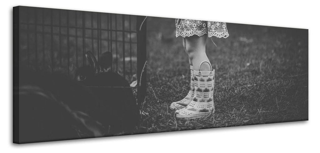 Leinwanddruck: Schwarze und weiße Gummistiefel, 120 x 40 cm