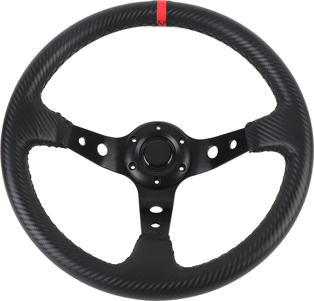 14in Auto Rennlenkrad Lenkrad PVC Aluminium Universal Carbonfaser Look Sport mit Hornknopf für 6 Loch -Hub -Adapter rot